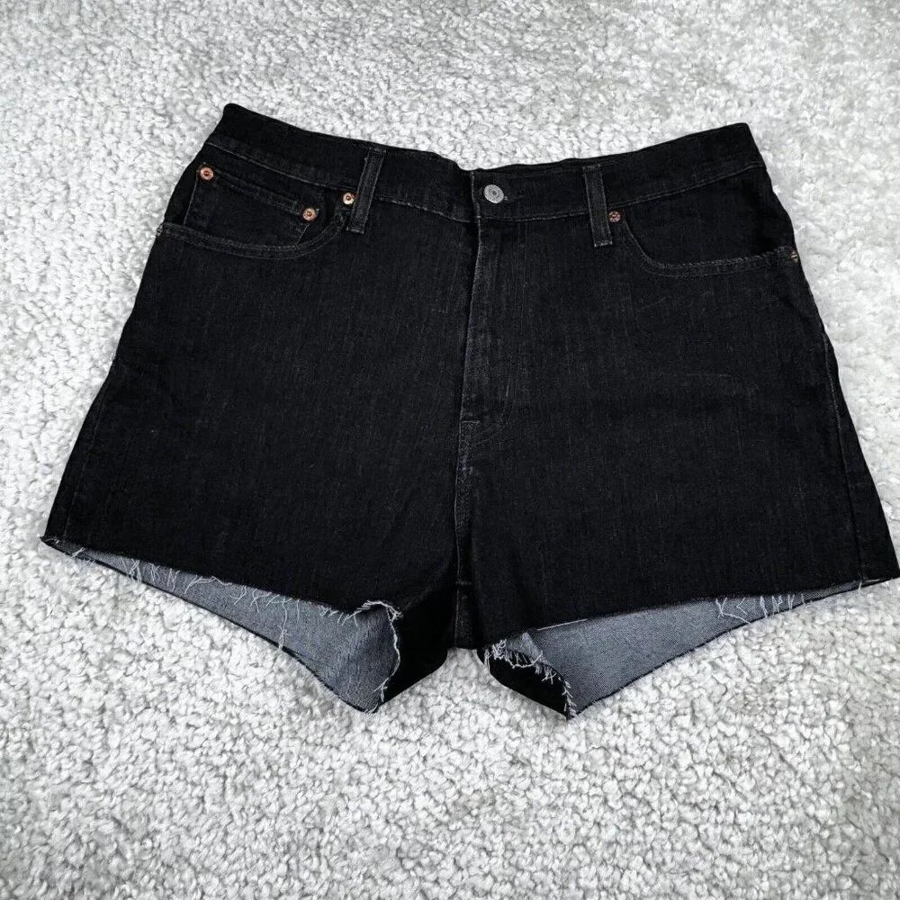 Levi's High Rise Shorts Black Raw Hem Womens 33